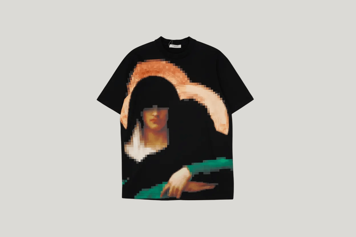 Highendique black t-shirt givenchy with pixelated Renaissance art print on front